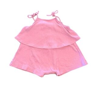 Kate Quinn Organic Cotton Spaghetti Tie Ruffle Shortie Baby Romper